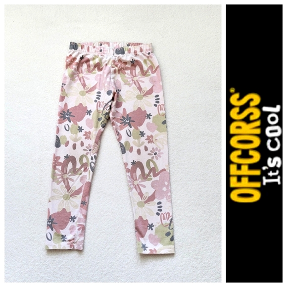 Girls 6 Offcorss Patterned Pants Pink & Grey Guc Soft Cotton Leggings Fl